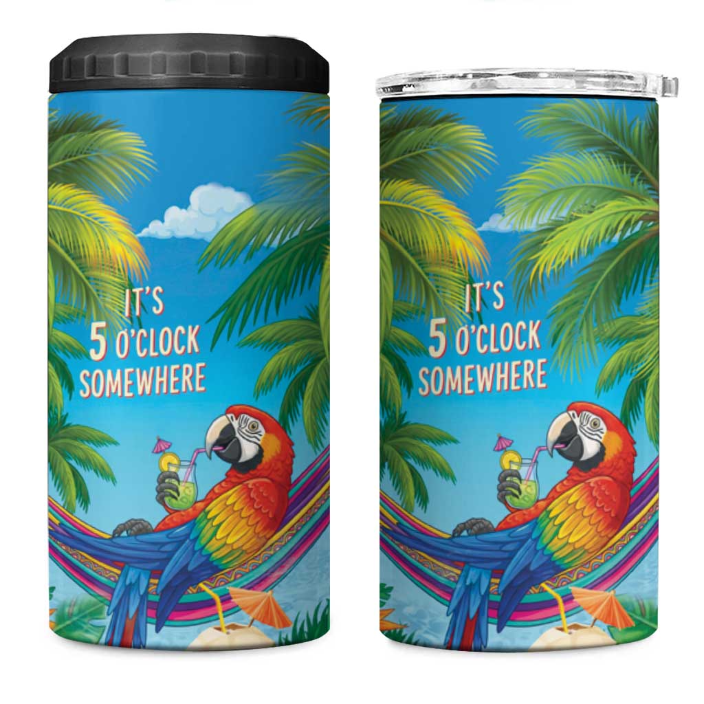 5 Oclock Somewhere 4 in 1 Can Cooler Tumbler Hawaii Parrots Cocktail Summer Beach Vibe - Polynesian Pride