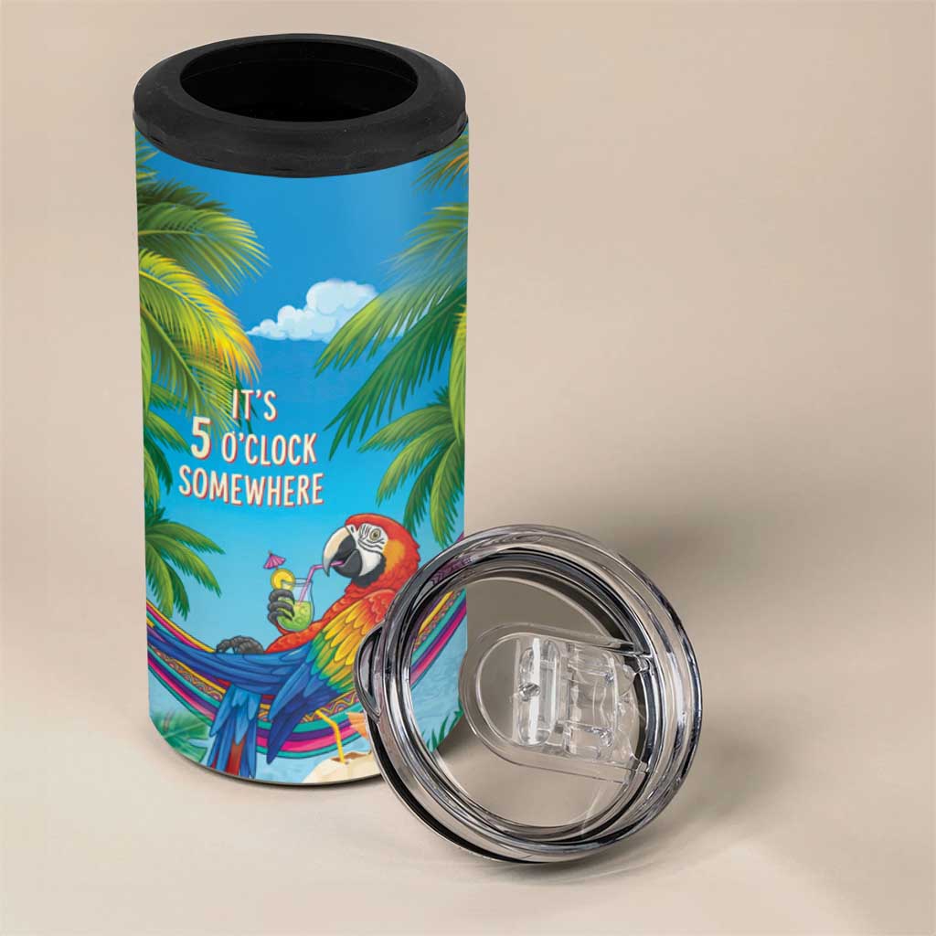 5 Oclock Somewhere 4 in 1 Can Cooler Tumbler Hawaii Parrots Cocktail Summer Beach Vibe - Polynesian Pride