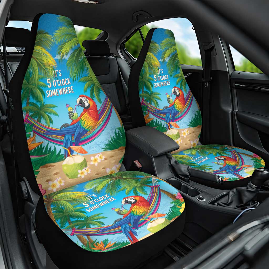 5 Oclock Somewhere Car Seat Cover Hawaii Parrots Cocktail Summer Beach Vibe - Polynesian Pride