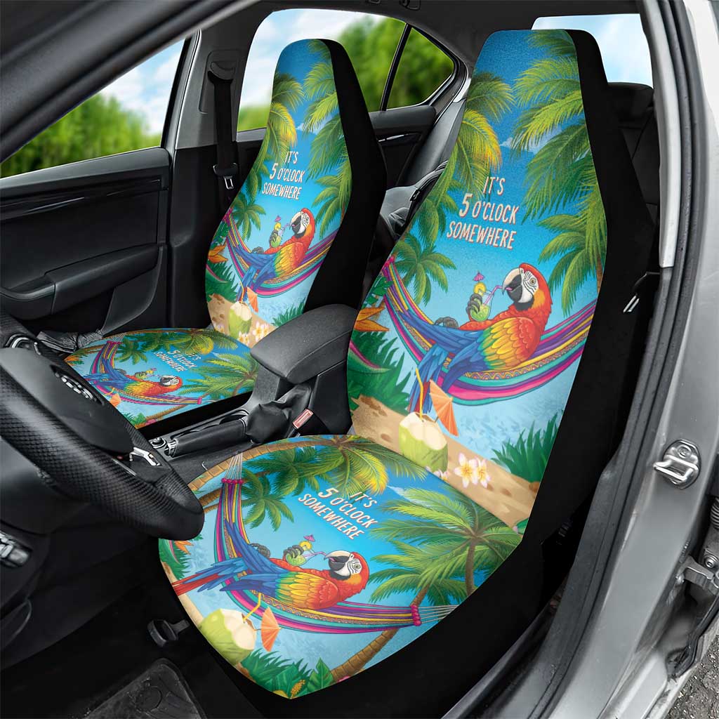 5 Oclock Somewhere Car Seat Cover Hawaii Parrots Cocktail Summer Beach Vibe - Polynesian Pride