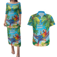 5 Oclock Somewhere Couples Matching Puletasi and Hawaiian Shirt Hawaii Parrots Cocktail Summer Beach Vibe LT9 Blue - Polynesian Pride