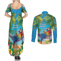 5 Oclock Somewhere Couples Matching Summer Maxi Dress and Long Sleeve Button Shirt Hawaii Parrots Cocktail Summer Beach Vibe LT9 - Polynesian Pride