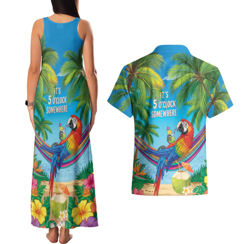 5 Oclock Somewhere Couples Matching Tank Maxi Dress and Hawaiian Shirt Hawaii Parrots Cocktail Summer Beach Vibe LT9 - Polynesian Pride