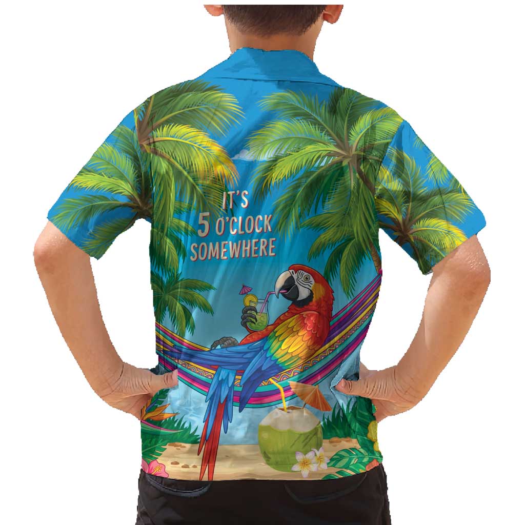 5 Oclock Somewhere Family Matching Mermaid Dress and Hawaiian Shirt Hawaii Parrots Cocktail Summer Beach Vibe - Polynesian Pride