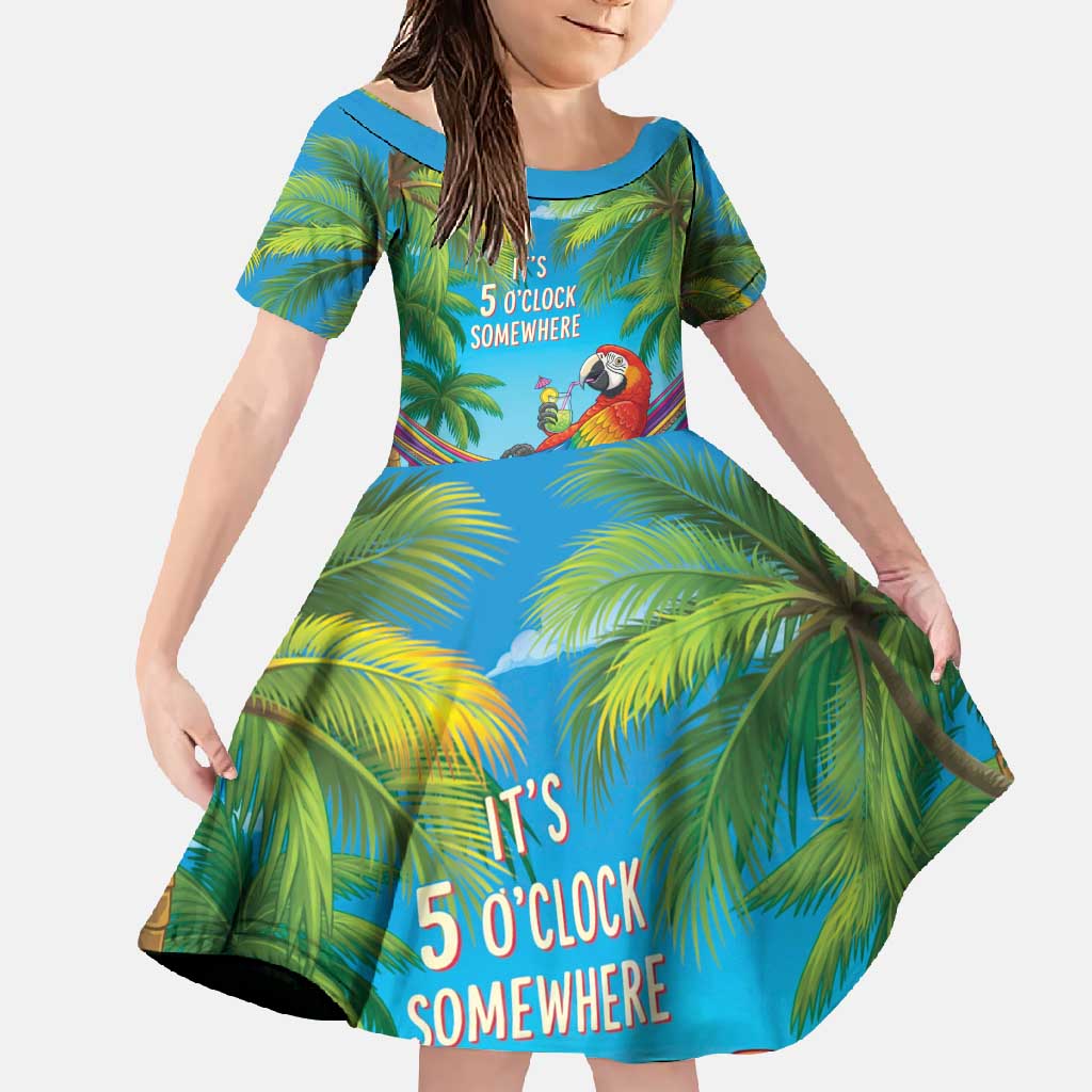 5 Oclock Somewhere Family Matching Mermaid Dress and Hawaiian Shirt Hawaii Parrots Cocktail Summer Beach Vibe - Polynesian Pride