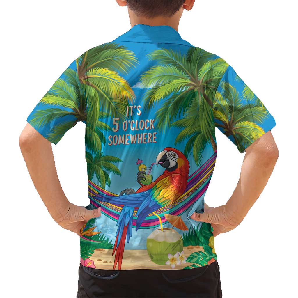 5 Oclock Somewhere Family Matching Off Shoulder Maxi Dress and Hawaiian Shirt Hawaii Parrots Cocktail Summer Beach Vibe - Polynesian Pride