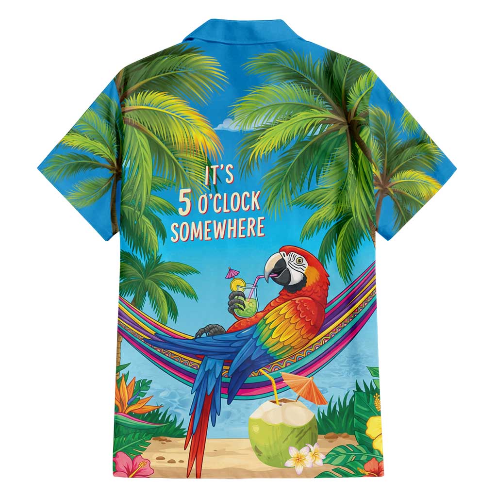 5 Oclock Somewhere Family Matching Off Shoulder Short Dress and Hawaiian Shirt Hawaii Parrots Cocktail Summer Beach Vibe - Polynesian Pride