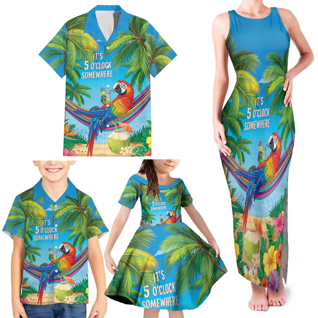 5 Oclock Somewhere Family Matching Tank Maxi Dress and Hawaiian Shirt Hawaii Parrots Cocktail Summer Beach Vibe LT9 - Polynesian Pride