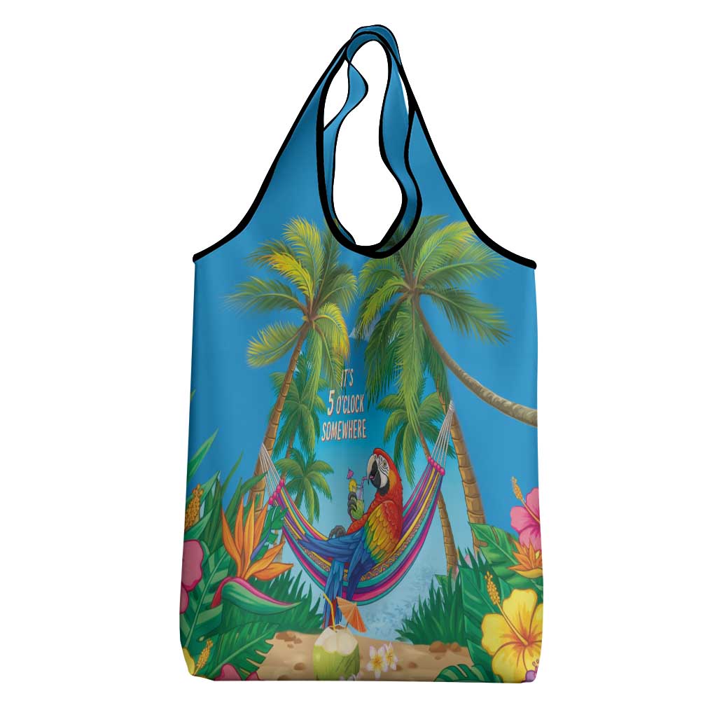 5 Oclock Somewhere Grocery Bag Hawaii Parrots Cocktail Summer Beach Vibe LT9 - Polynesian Pride