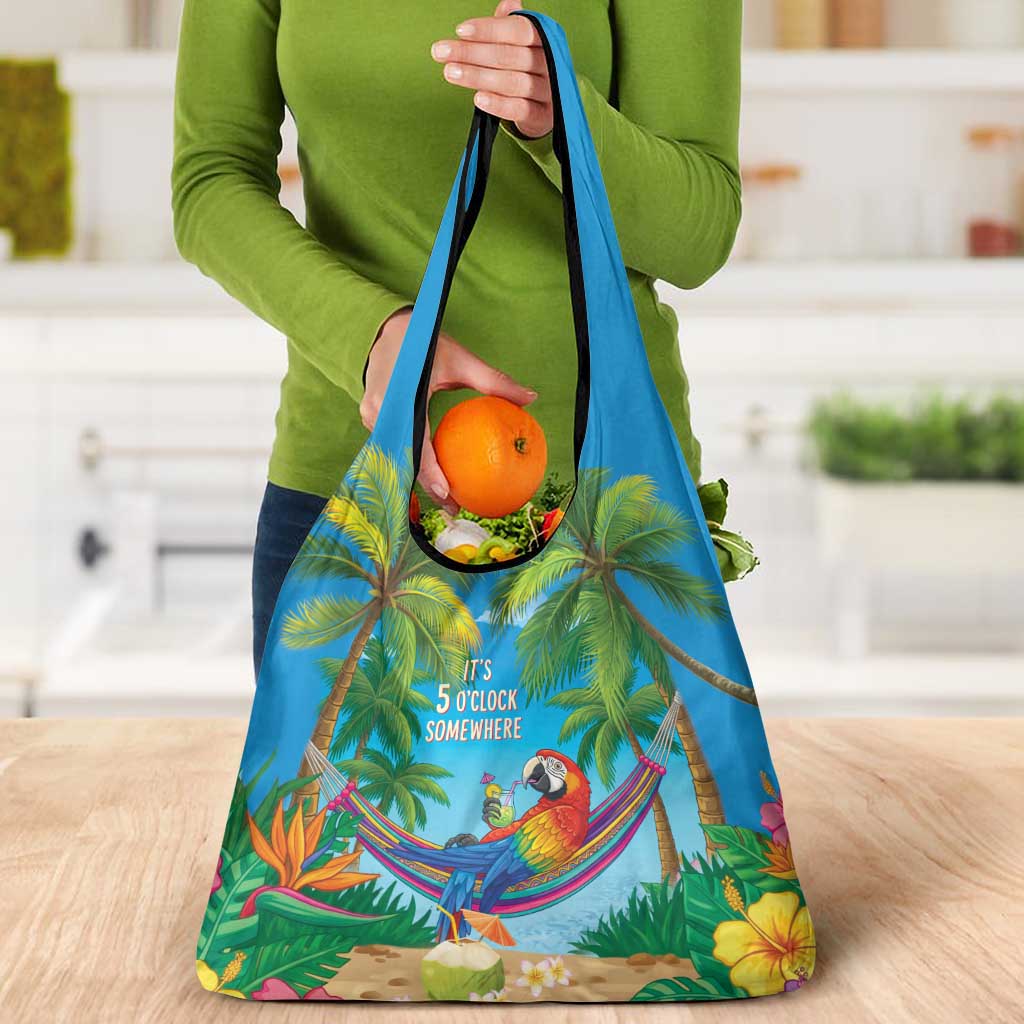 5 Oclock Somewhere Grocery Bag Hawaii Parrots Cocktail Summer Beach Vibe LT9 - Polynesian Pride