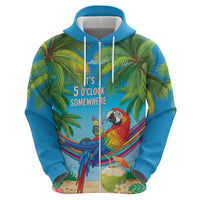 5 Oclock Somewhere Hoodie Hawaii Parrots Cocktail Summer Beach Vibe - Polynesian Pride