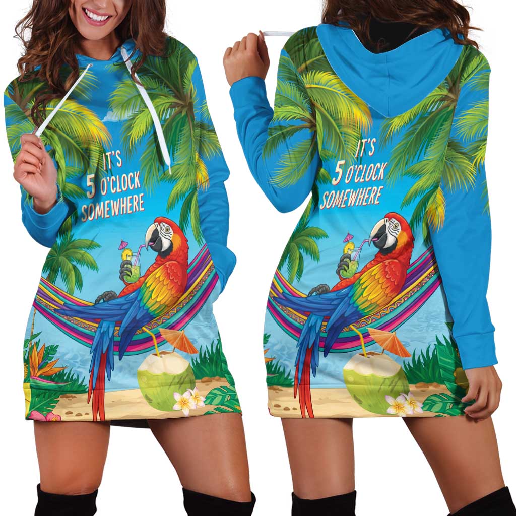 5 Oclock Somewhere Hoodie Dress Hawaii Parrots Cocktail Summer Beach Vibe - Polynesian Pride