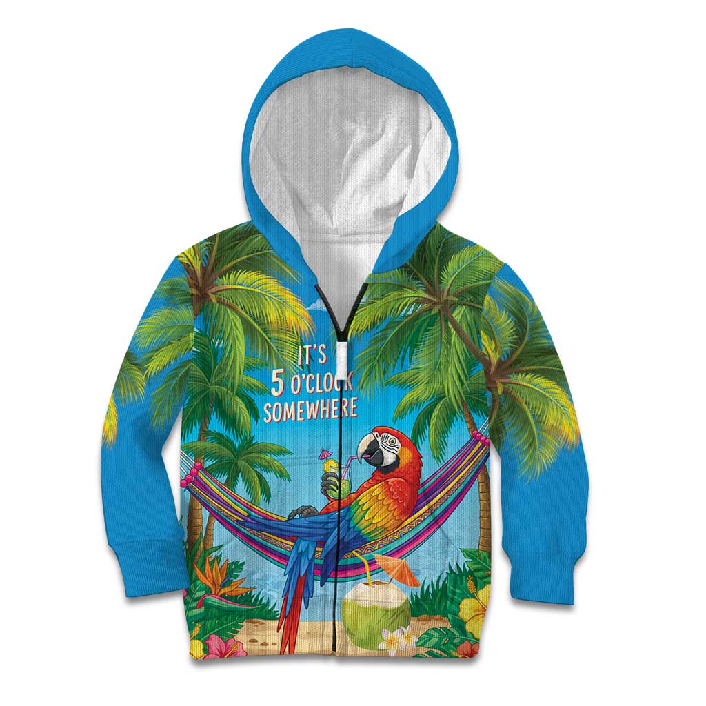 5 Oclock Somewhere Kid Hoodie Hawaii Parrots Cocktail Summer Beach Vibe - Polynesian Pride