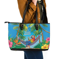 5 Oclock Somewhere Leather Tote Bag Hawaii Parrots Cocktail Summer Beach Vibe - Polynesian Pride