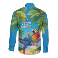5 Oclock Somewhere Long Sleeve Button Shirt Hawaii Parrots Cocktail Summer Beach Vibe LT9 - Polynesian Pride