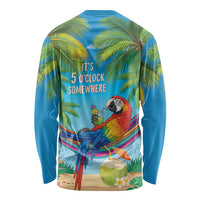 5 Oclock Somewhere Long Sleeve Shirt Hawaii Parrots Cocktail Summer Beach Vibe LT9 - Polynesian Pride