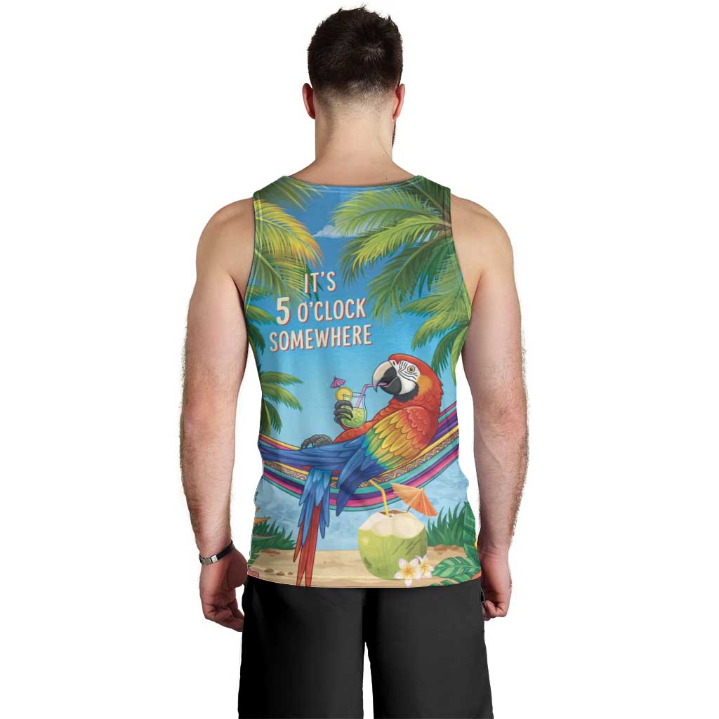 5 Oclock Somewhere Men Tank Top Hawaii Parrots Cocktail Summer Beach Vibe LT9 - Polynesian Pride