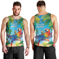 5 Oclock Somewhere Men Tank Top Hawaii Parrots Cocktail Summer Beach Vibe LT9 - Polynesian Pride