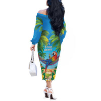 5 Oclock Somewhere Off The Shoulder Long Sleeve Dress Hawaii Parrots Cocktail Summer Beach Vibe - Polynesian Pride