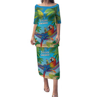 5 Oclock Somewhere Puletasi Hawaii Parrots Cocktail Summer Beach Vibe LT9 Long Dress Blue - Polynesian Pride
