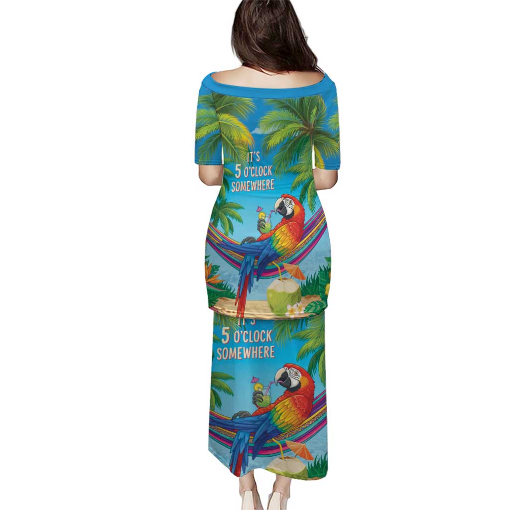 5 Oclock Somewhere Puletasi Hawaii Parrots Cocktail Summer Beach Vibe LT9 - Polynesian Pride