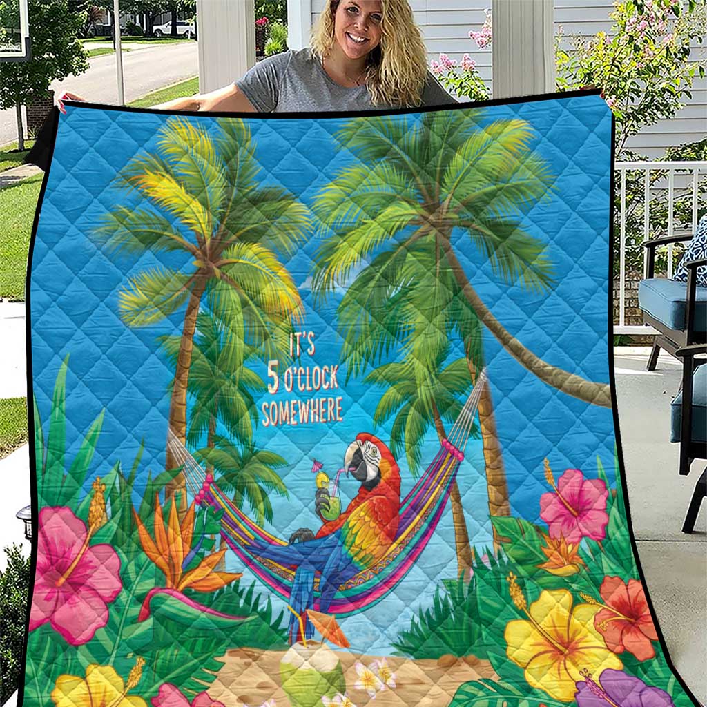 5 Oclock Somewhere Quilt Hawaii Parrots Cocktail Summer Beach Vibe - Polynesian Pride