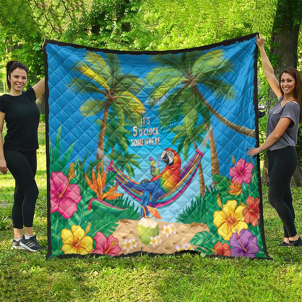 5 Oclock Somewhere Quilt Hawaii Parrots Cocktail Summer Beach Vibe - Polynesian Pride