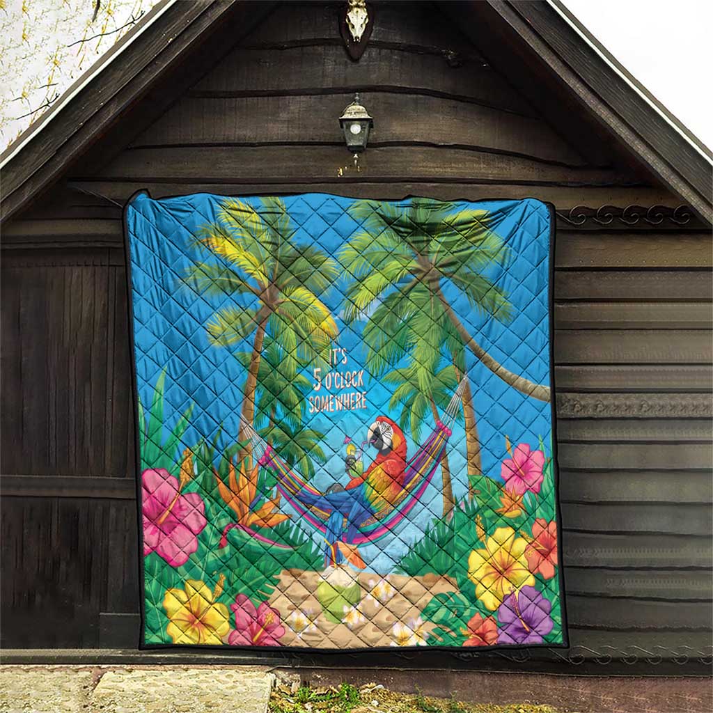 5 Oclock Somewhere Quilt Hawaii Parrots Cocktail Summer Beach Vibe - Polynesian Pride
