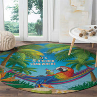 5 Oclock Somewhere Round Carpet Hawaii Parrots Cocktail Summer Beach Vibe - Polynesian Pride