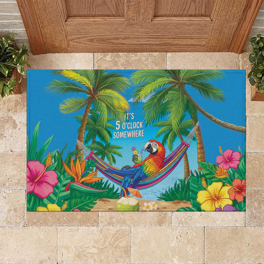 5 Oclock Somewhere Rubber Doormat Hawaii Parrots Cocktail Summer Beach Vibe - Polynesian Pride