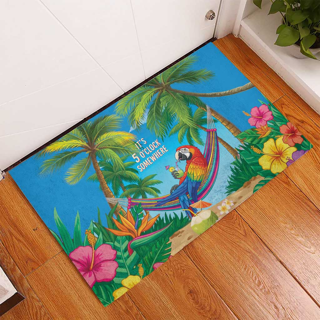 5 Oclock Somewhere Rubber Doormat Hawaii Parrots Cocktail Summer Beach Vibe LT9 - Polynesian Pride