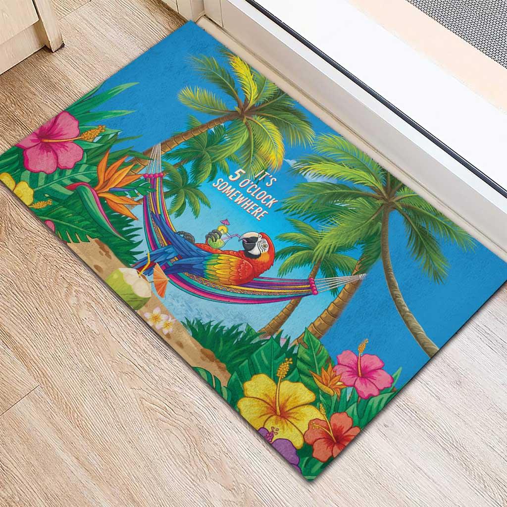 5 Oclock Somewhere Rubber Doormat Hawaii Parrots Cocktail Summer Beach Vibe LT9 - Polynesian Pride