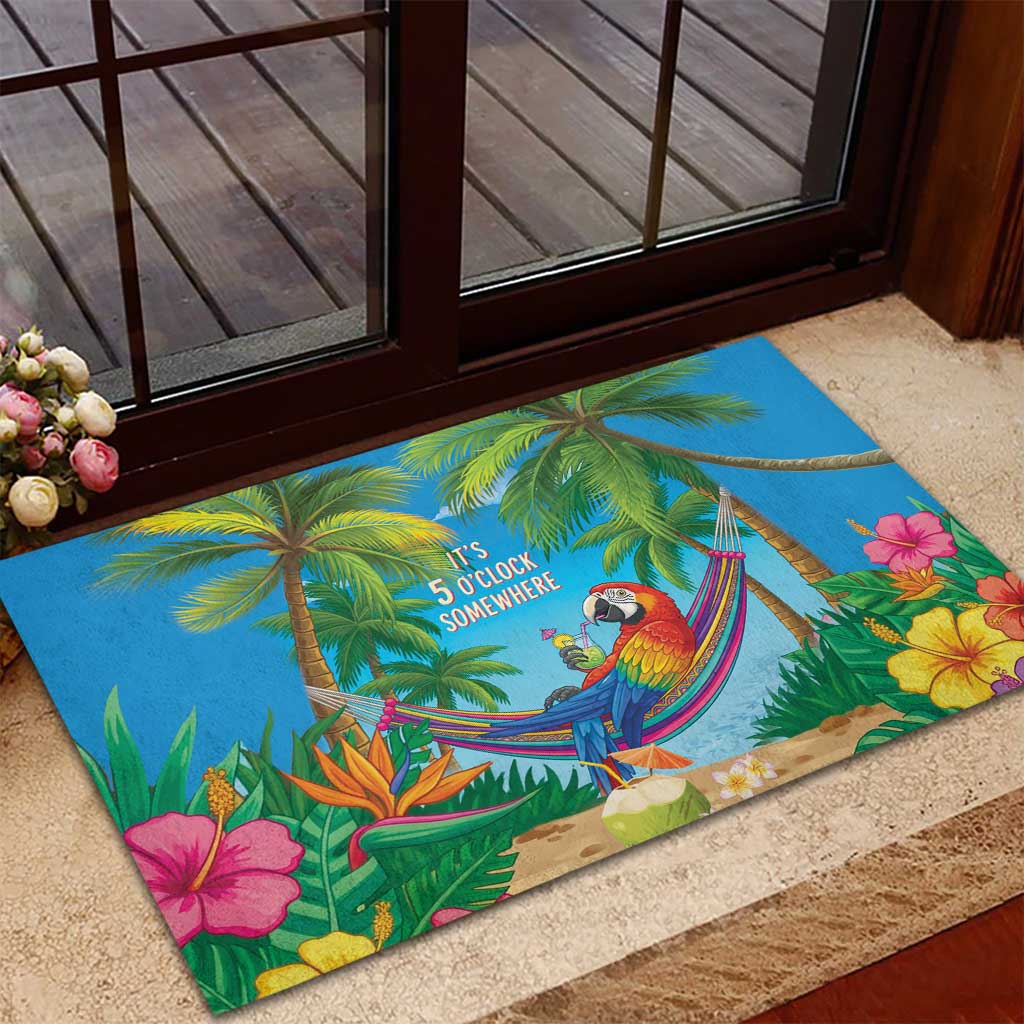 5 Oclock Somewhere Rubber Doormat Hawaii Parrots Cocktail Summer Beach Vibe LT9 - Polynesian Pride