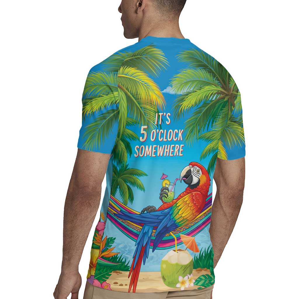 5 Oclock Somewhere Rugby Jersey Hawaii Parrots Cocktail Summer Beach Vibe - Polynesian Pride