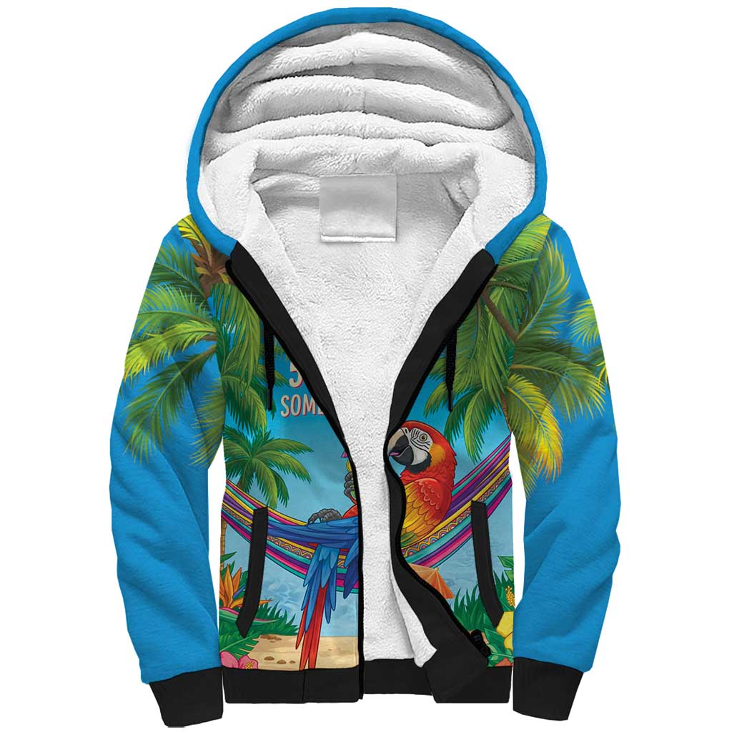 5 Oclock Somewhere Sherpa Hoodie Hawaii Parrots Cocktail Summer Beach Vibe - Polynesian Pride