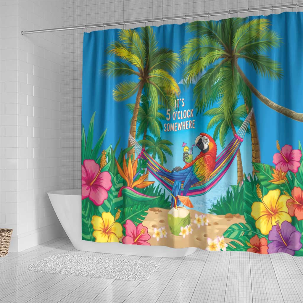 5 Oclock Somewhere Shower Curtain Hawaii Parrots Cocktail Summer Beach Vibe - Polynesian Pride
