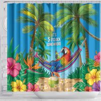 5 Oclock Somewhere Shower Curtain Hawaii Parrots Cocktail Summer Beach Vibe - Polynesian Pride