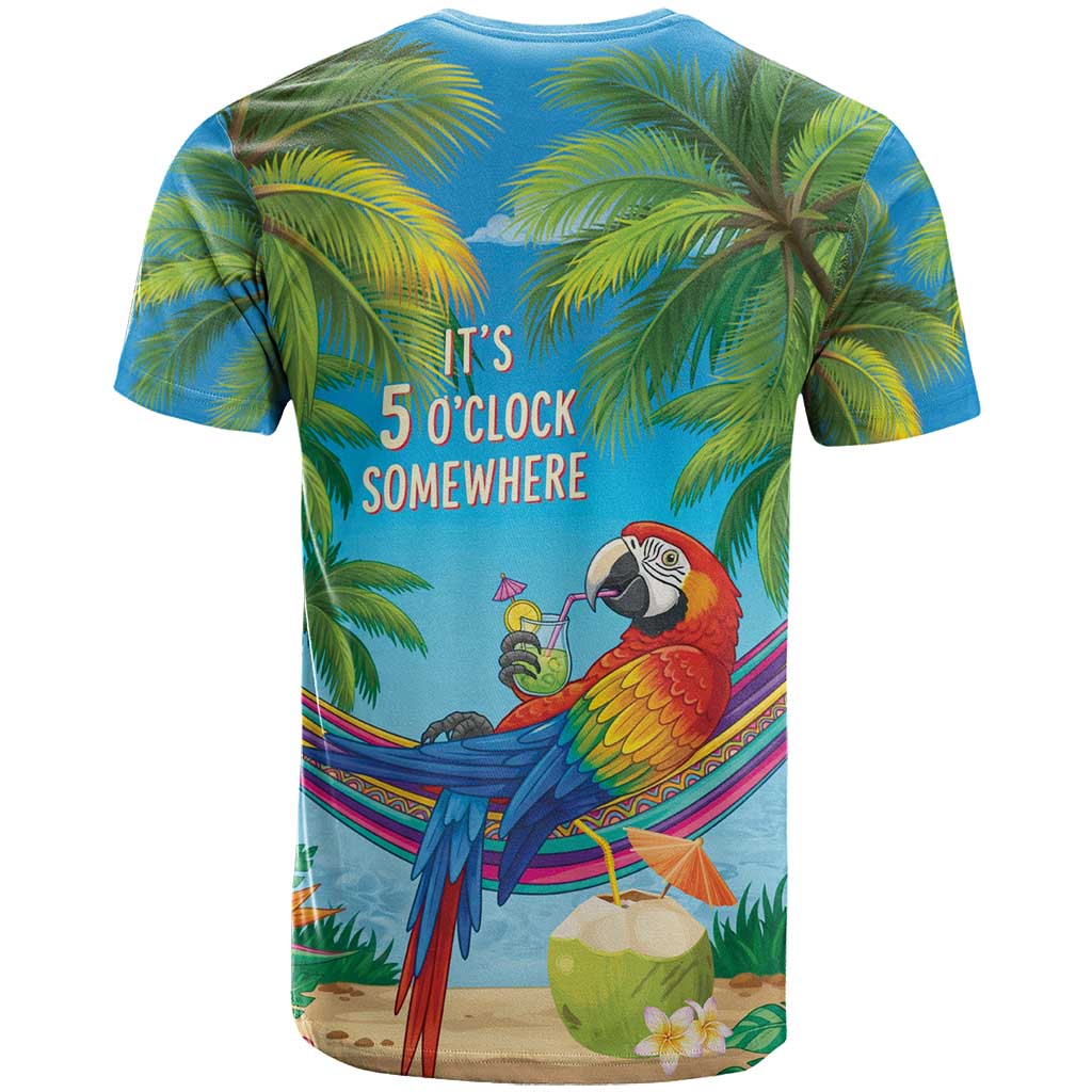 5 Oclock Somewhere T Shirt Hawaii Parrots Cocktail Summer Beach Vibe - Polynesian Pride