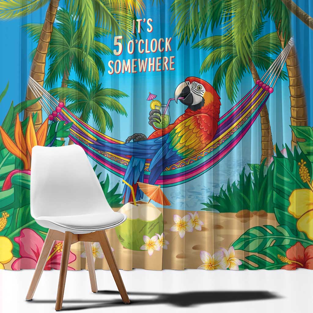 5 Oclock Somewhere Window Curtain Hawaii Parrots Cocktail Summer Beach Vibe - Polynesian Pride