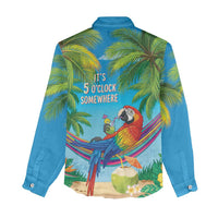 5 Oclock Somewhere Women Casual Shirt Hawaii Parrots Cocktail Summer Beach Vibe - Polynesian Pride