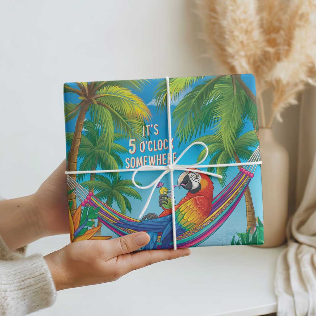 5 Oclock Somewhere Wrapping Paper Hawaii Parrots Cocktail Summer Beach Vibe - Polynesian Pride