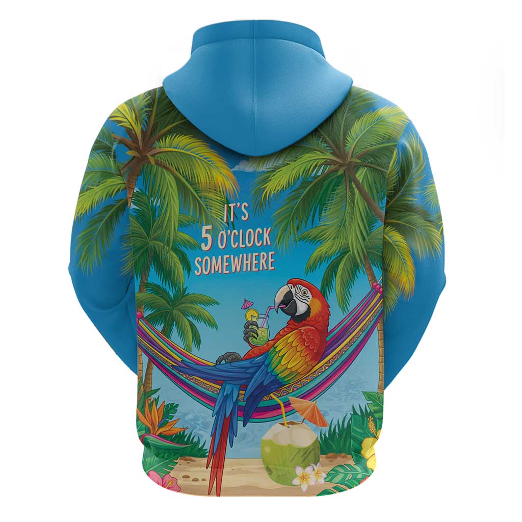 5 Oclock Somewhere Zip Hoodie Hawaii Parrots Cocktail Summer Beach Vibe - Polynesian Pride