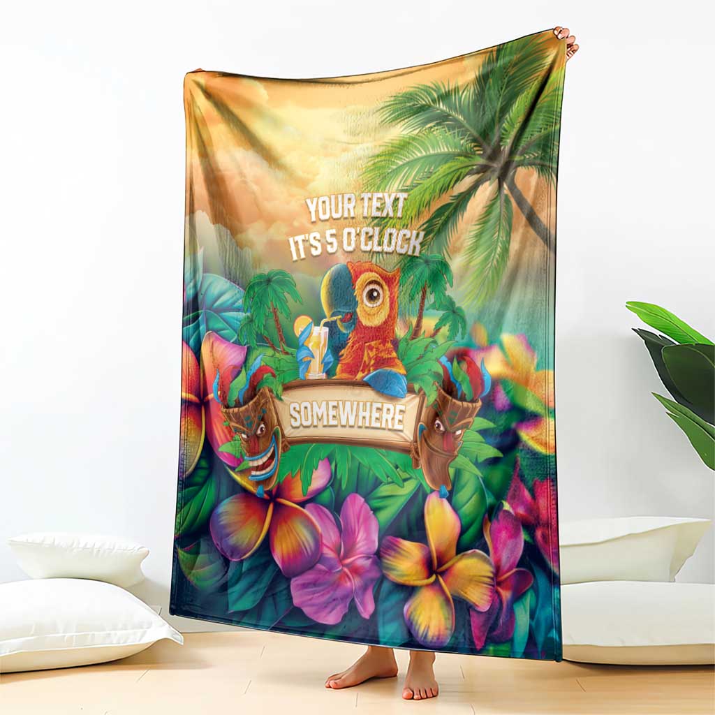 5 Oclock Somewhere Personalized Blanket Hawaii Parrots Plumeria Summer Vibe - Polynesian Pride