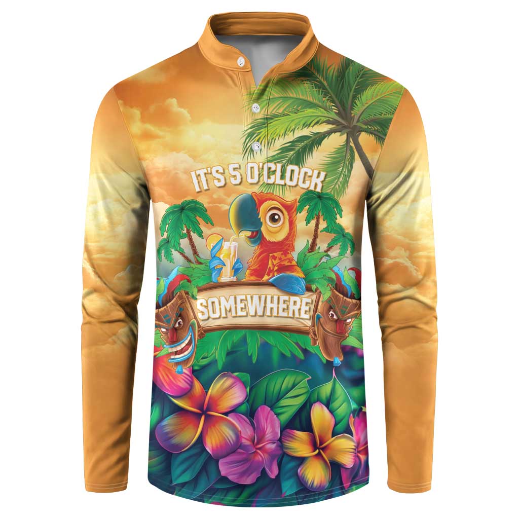 5 Oclock Somewhere Personalized Button Sweatshirt Hawaii Parrots Plumeria Summer Vibe - Polynesian Pride
