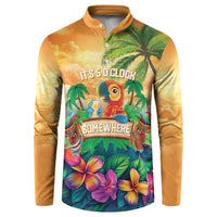 5 Oclock Somewhere Personalized Button Sweatshirt Hawaii Parrots Plumeria Summer Vibe - Polynesian Pride