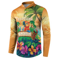5 Oclock Somewhere Personalized Button Sweatshirt Hawaii Parrots Plumeria Summer Vibe - Polynesian Pride