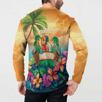 5 Oclock Somewhere Personalized Button Sweatshirt Hawaii Parrots Plumeria Summer Vibe - Polynesian Pride