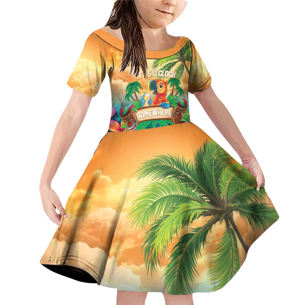 5 Oclock Somewhere Personalized Family Matching Off Shoulder Short Dress and Hawaiian Shirt Hawaii Parrots Plumeria Summer Vibe - Polynesian Pride
