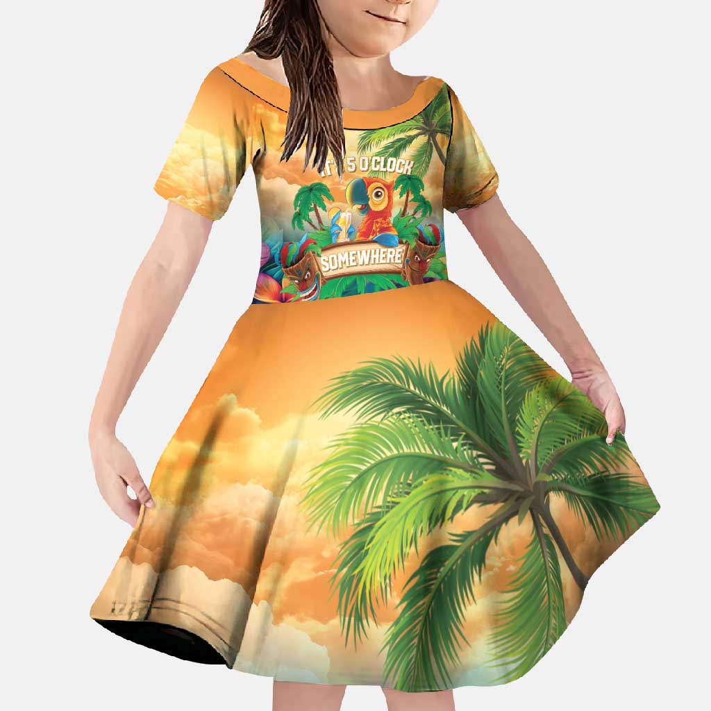 5 Oclock Somewhere Personalized Family Matching Short Sleeve Bodycon Dress and Hawaiian Shirt Hawaii Parrots Plumeria Summer Vibe - Polynesian Pride