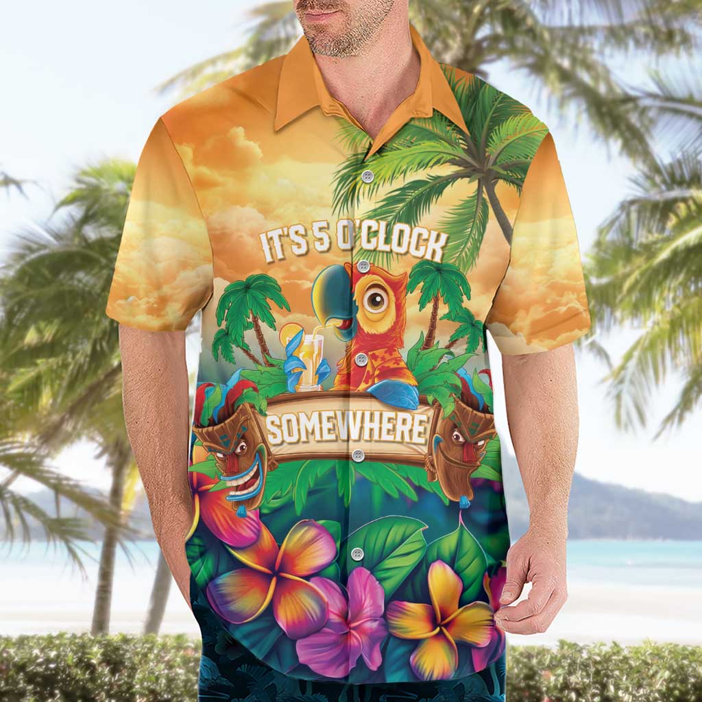 5 Oclock Somewhere Personalized Hawaiian Shirt Hawaii Parrots Plumeria Summer Vibe - Polynesian Pride